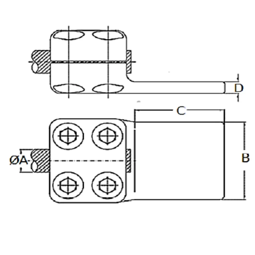CONECTORES ANTICORONA RECTO CABLE-PLATINA F1 C:Ø27.14-29.23MM P:125x125MM MODELO 351.171 ARAGCU EI