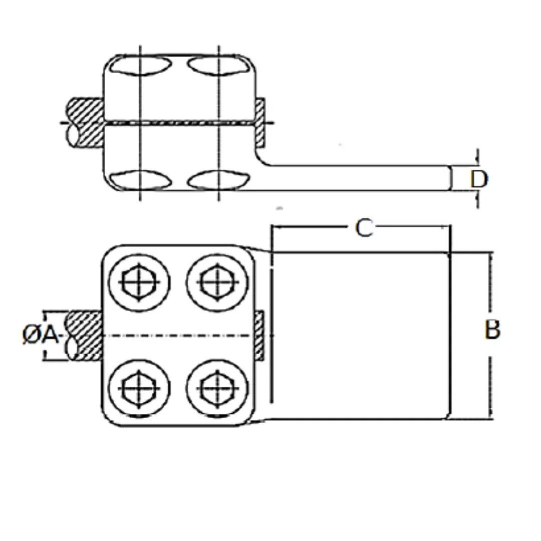 CONECTORES ANTICORONA RECTO CABLE-PLATINA F1 C:Ø12.5-14.6MM P:80x60MM MODELO 351.175 ARAGCU EI1