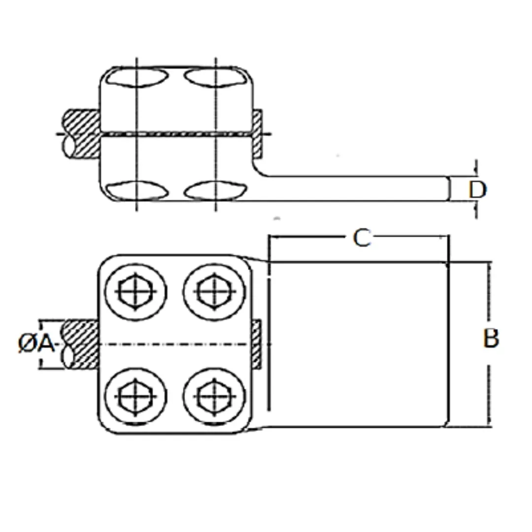 CONECTORES ANTICORONA RECTO CABLE-PLATINA F1 C:Ø32.6-36.0MM P:80x60MM MODELO 351.18 ARAGCU EI1