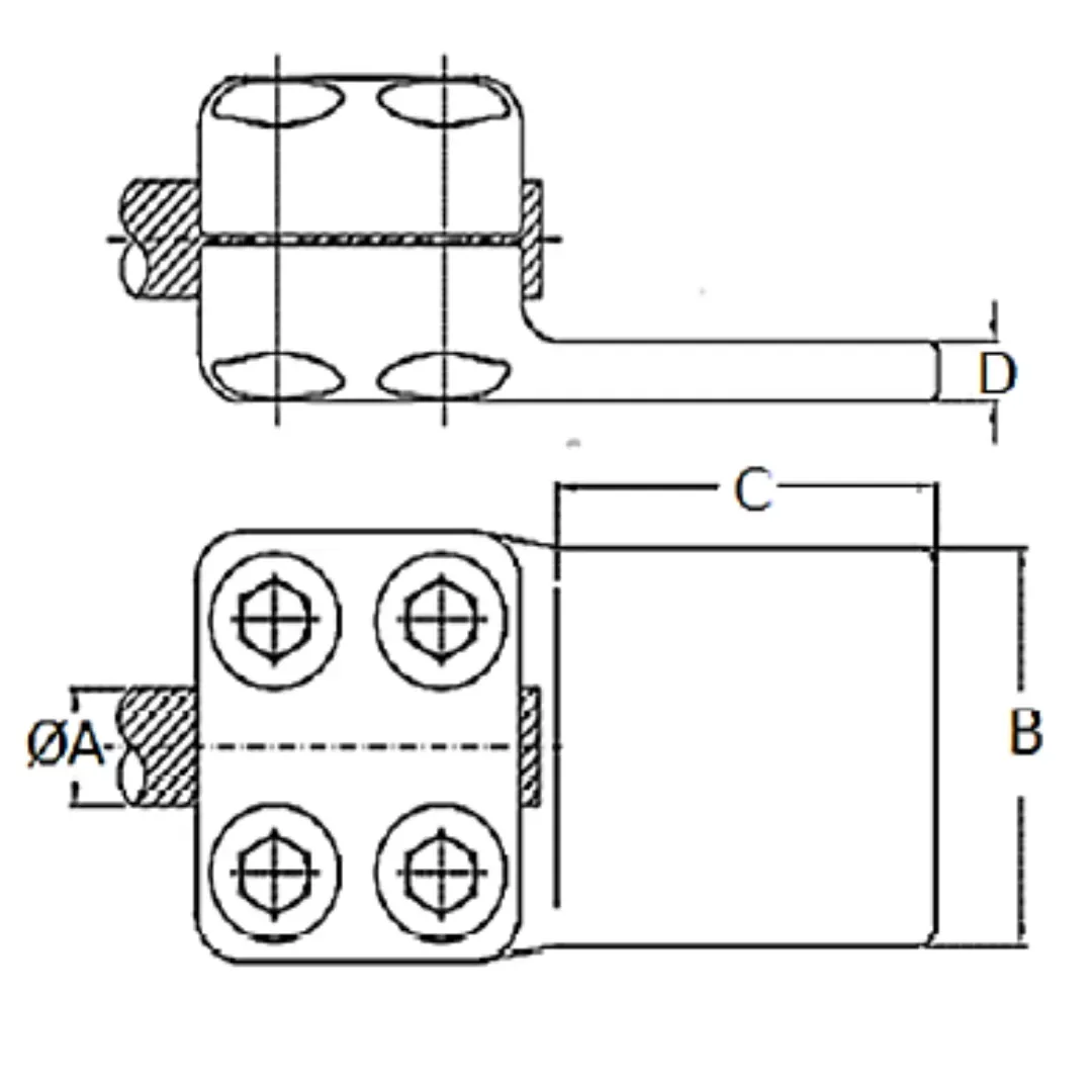 CONECTORES ANTICORONA RECTO CABLE-PLATINA F1 C:Ø12.5-14.5MM P:100x200MM MODELO 351.191 ARAGCU EI1