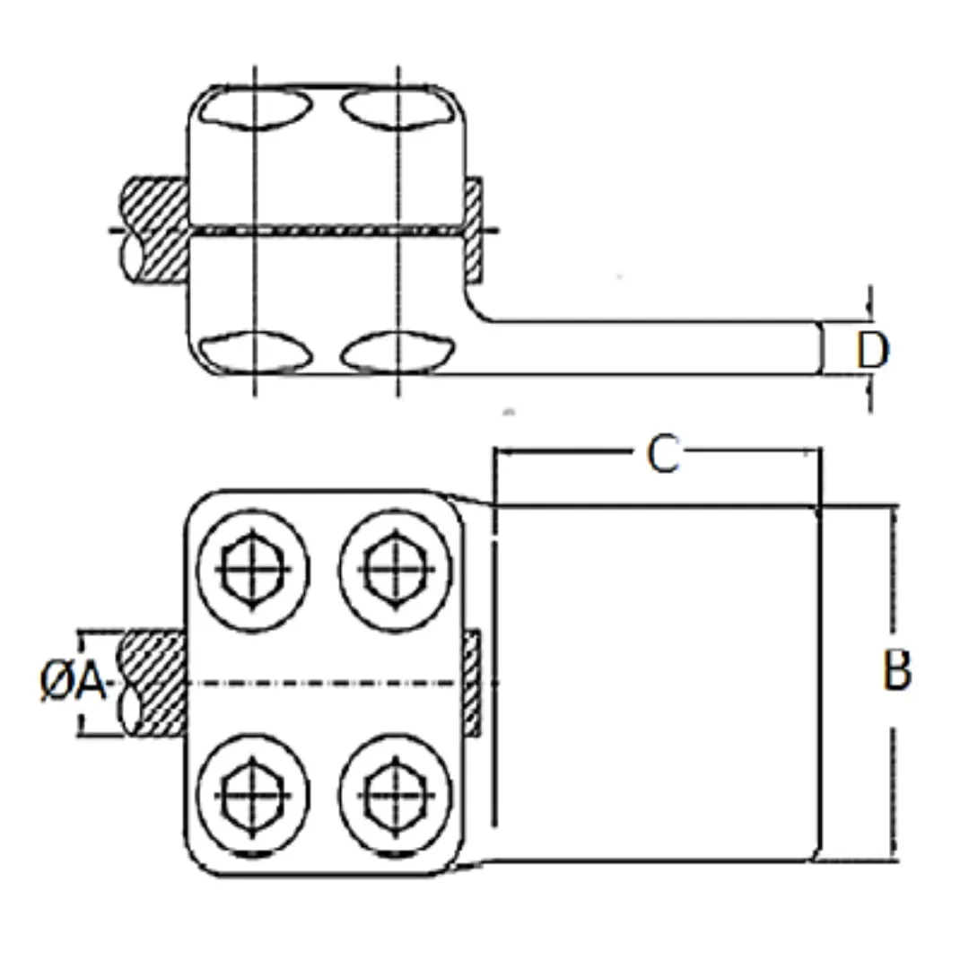 CONECTORES ANTICORONA RECTO CABLE-PLATINA F1 C:Ø20.3-22.7MM P:100x200MM MODELO 351.193 ARAGCU EI1
