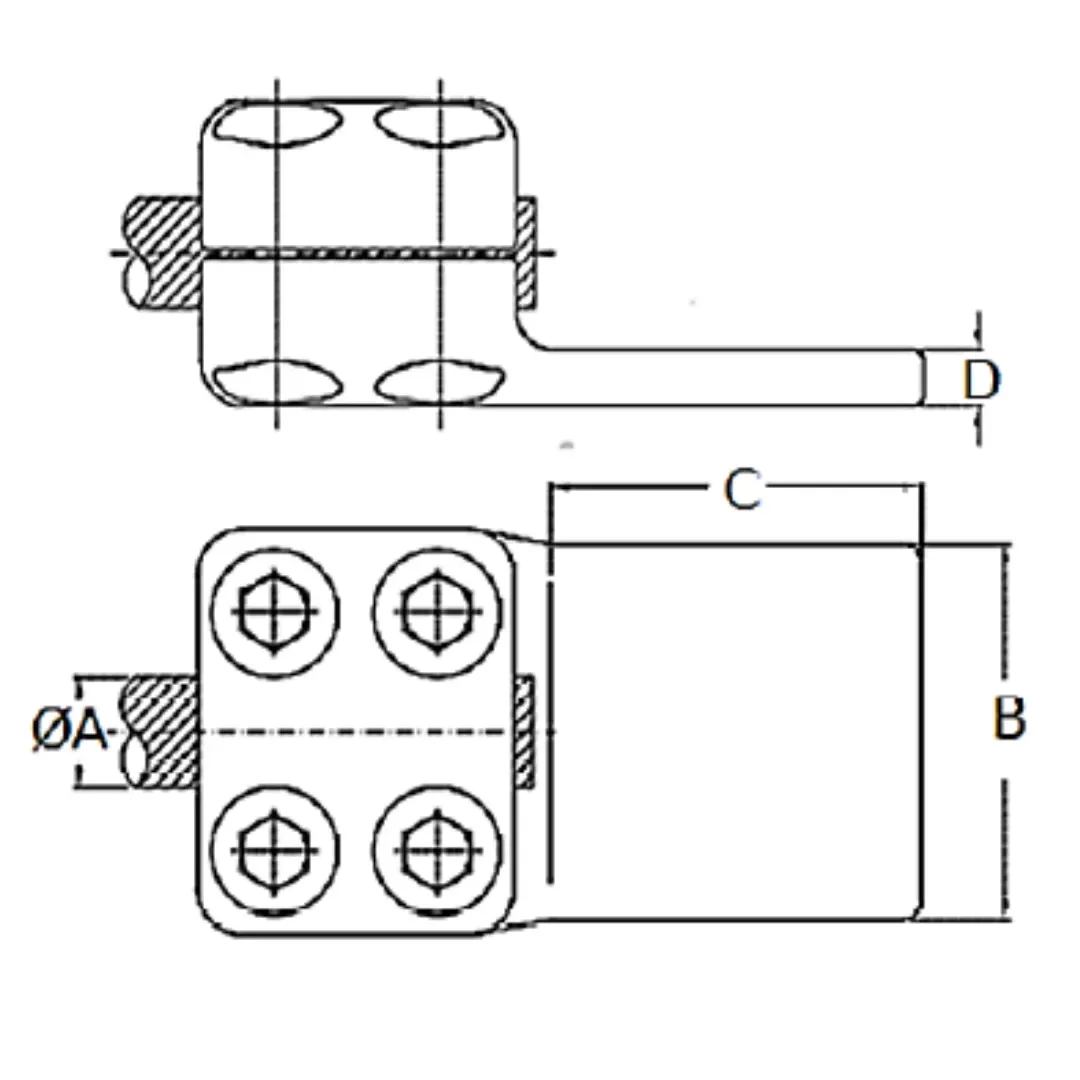 CONECTORES ANTICORONA RECTO CABLE-PLATINA F1 C:Ø32-36MM P:100x200MM MODELO 351.196 ARAGCU EI1