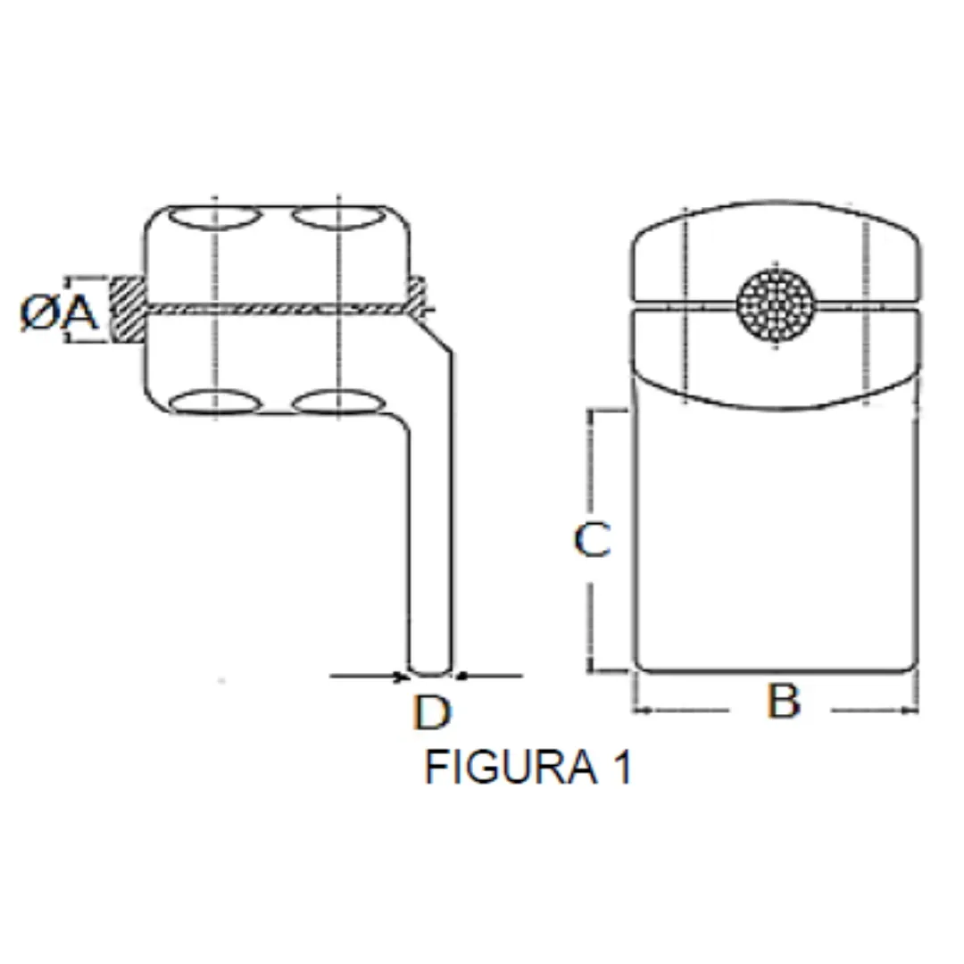 CONECTORES ANTICORONA CABLE-PLATINA ACODADO 90° F1 C:Ø15.8-17.5MM P:80x80MM MODELO 351.202 ARAGCU EI1