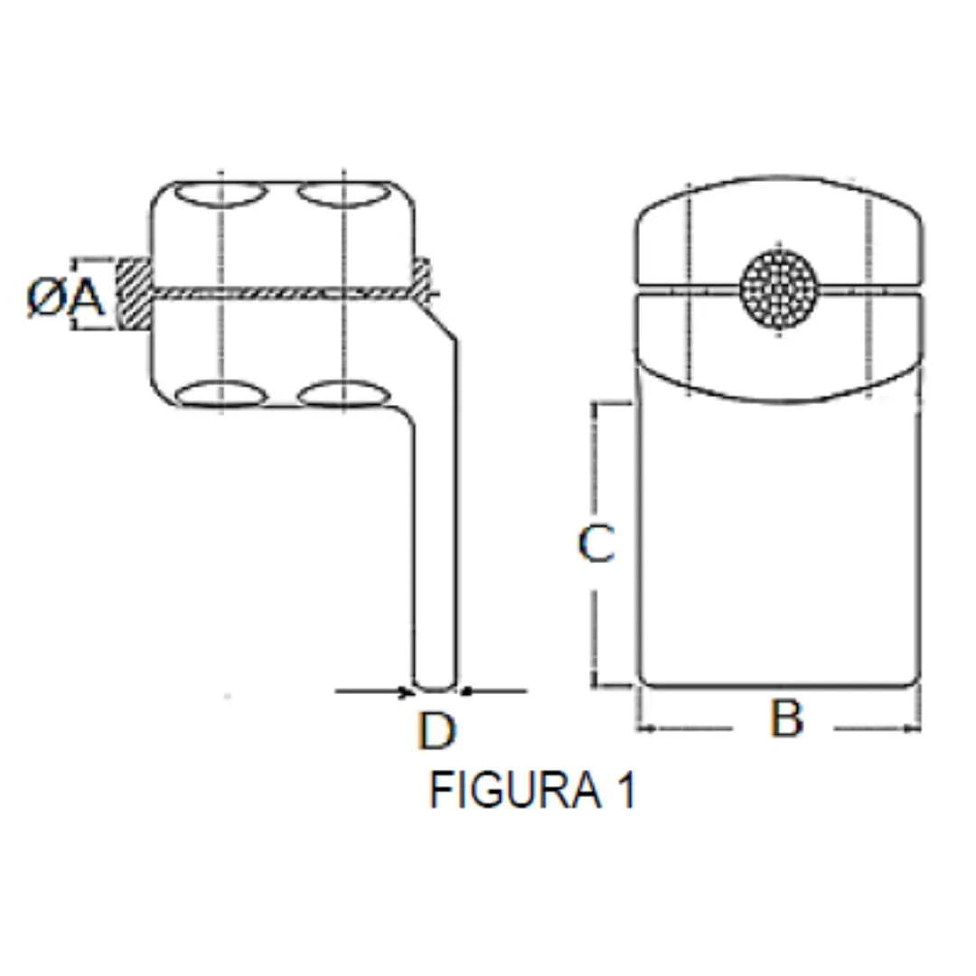 CONECTORES ANTICORONA CABLE-PLATINA ACODADO 90° F1 C:Ø20.3-22.7MM P:80x80MM MODELO 351.203 ARAGCU EI1
