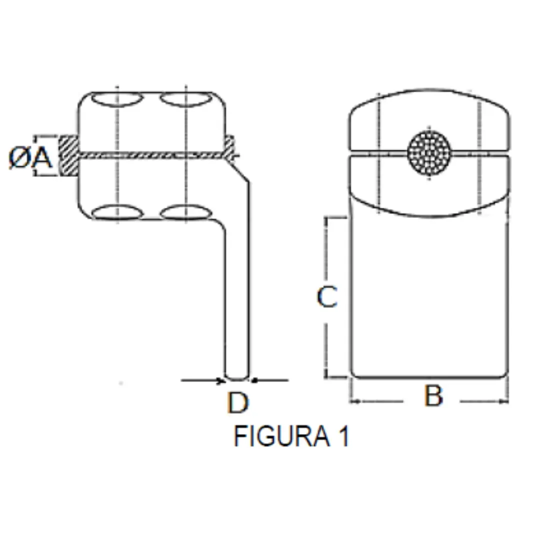 CONECTORES ANTICORONA CABLE-PLATINA ACODADO 90° F1 C:Ø24.4-26.2MM P:80x80MM MODELO 351.204 ARAGCU EI
