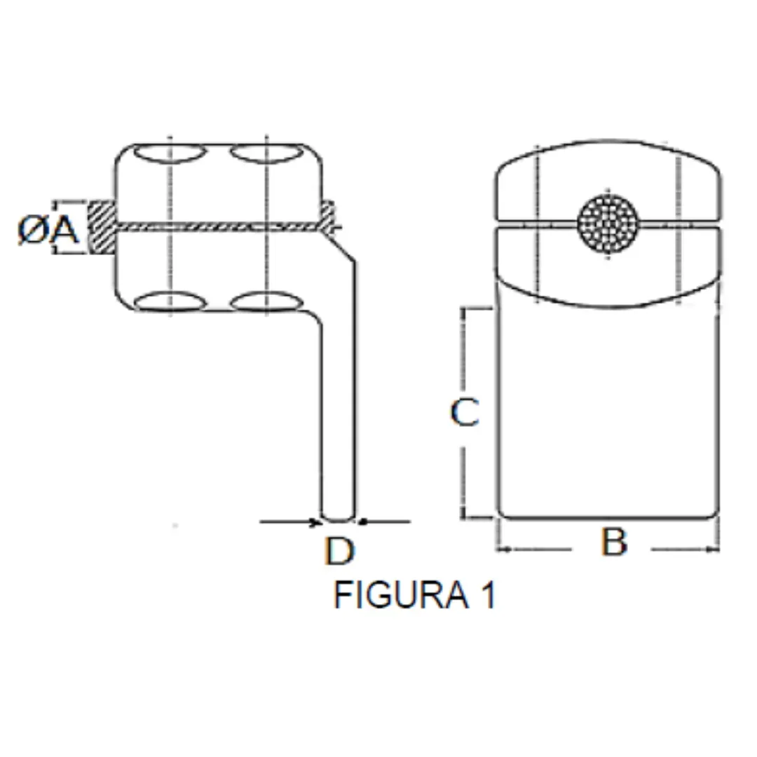 CONECTORES ANTICORONA CABLE-PLATINA ACODADO 90° F1 C:Ø12.5-14.6MM P:100x100MM MODELO 351.209 ARAGCU EI1