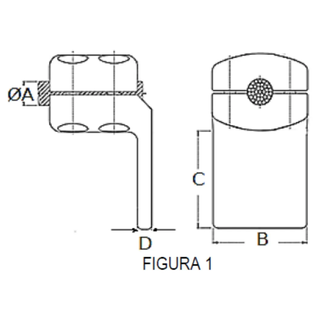 CONECTORES ANTICORONA CABLE-PLATINA ACODADO 90° F1 C:Ø20.3-22.7MM P:100x100MM MODELO 351.211 ARAGCU EI