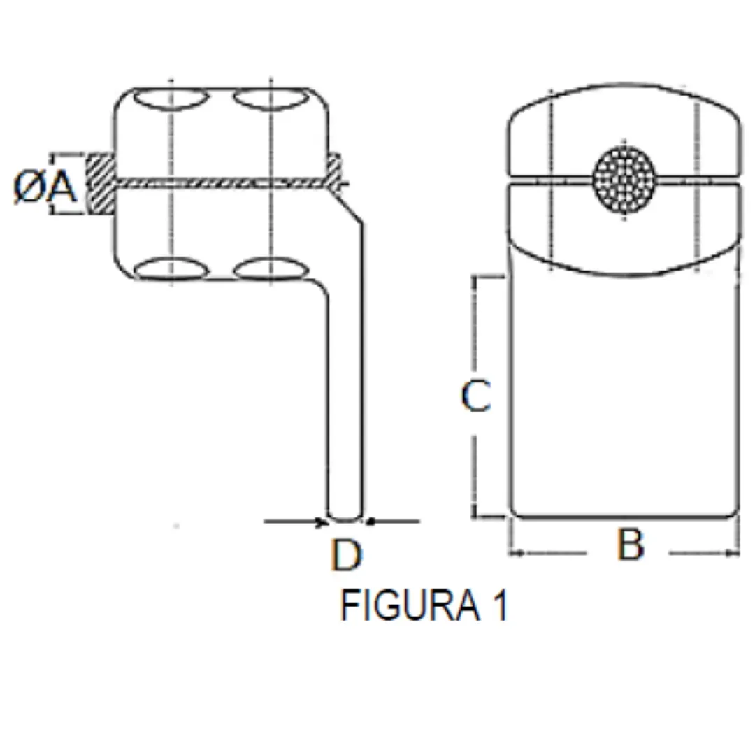 CONECTORES ANTICORONA CABLE-PLATINA ACODADO 90° F1 C:Ø24.4-26.2MM P:100x100MM MODELO 351.212 ARAGCU EI1