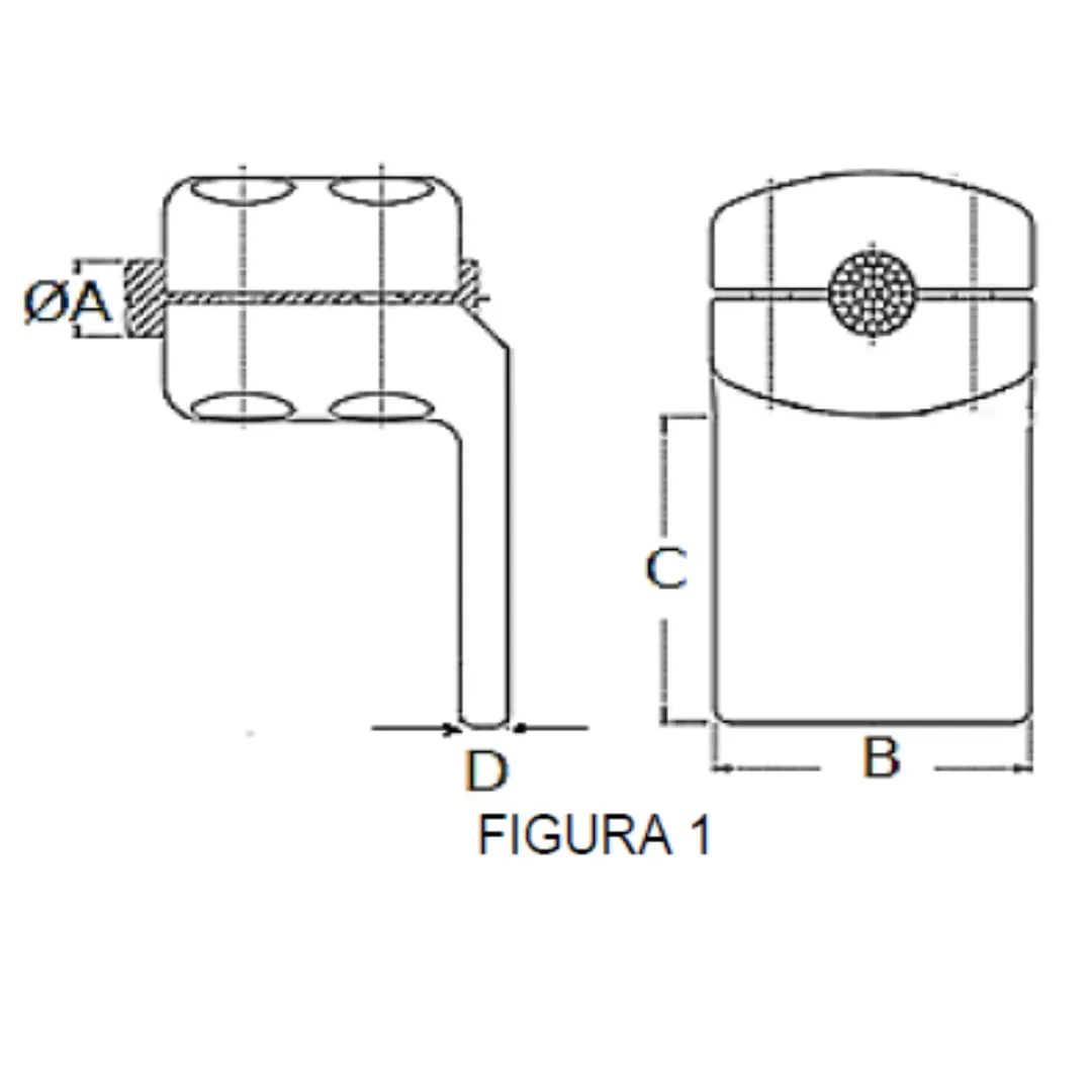 CONECTORES ANTICORONA CABLE-PLATINA ACODADO 90° F1 C:Ø29.4-31.4MM P:120x100MM MODELO 351.213 ARAGCU EI