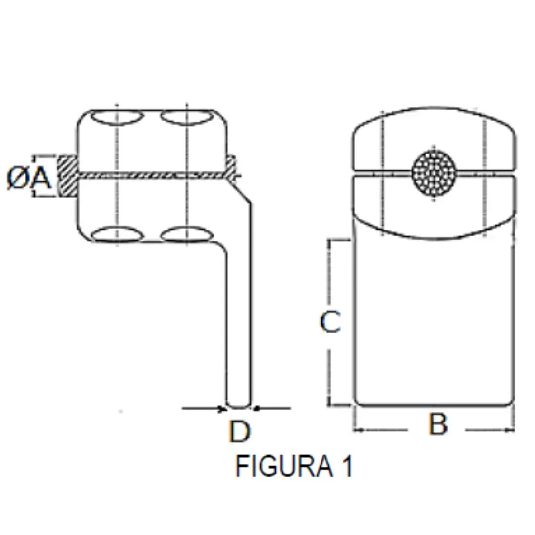 CONECTORES ANTICORONA CABLE-PLATINA ACODADO 90° F1 C:Ø32.6-36.0MM P:100x100MM MODELO 351.214 ARAGCU EI
