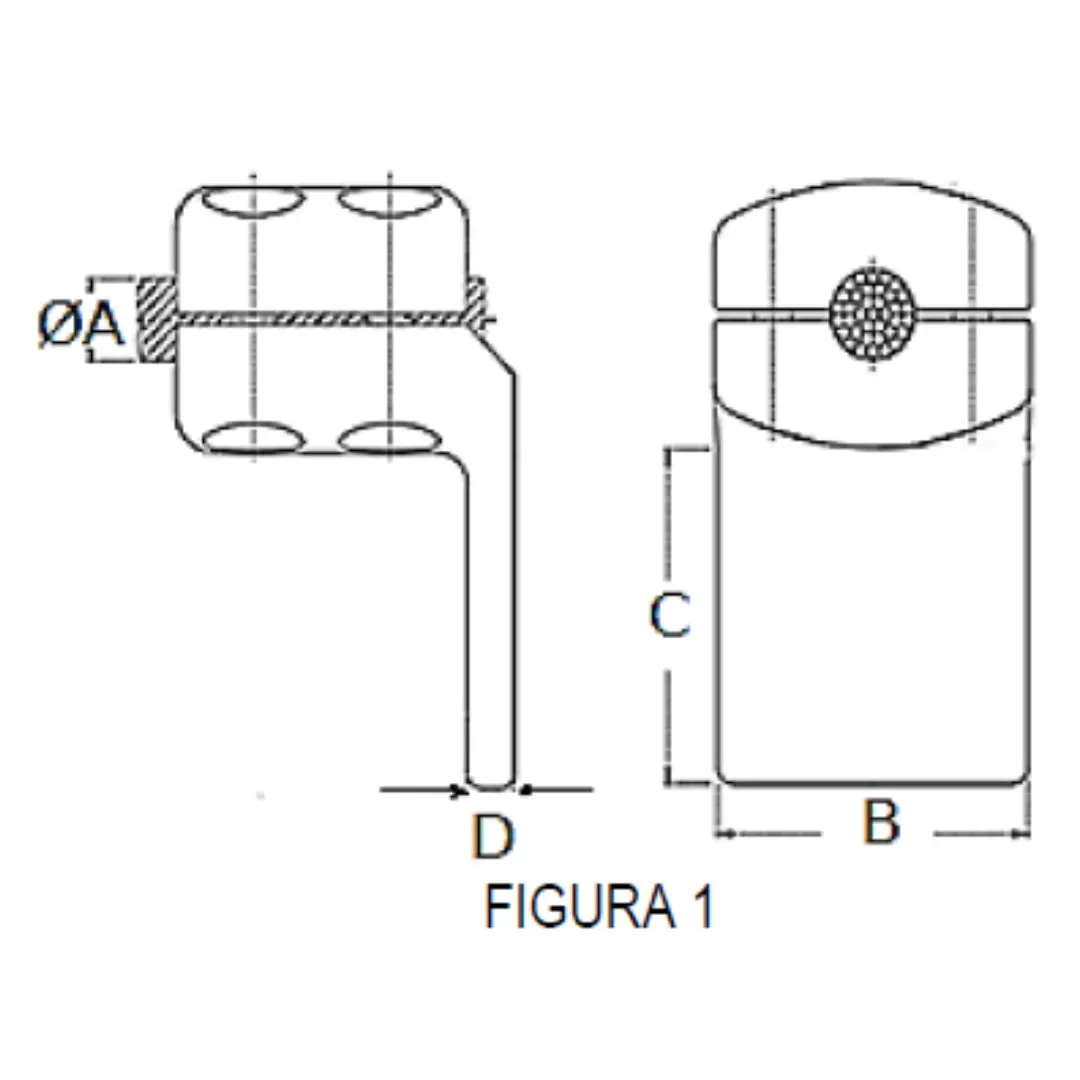CONECTORES ANTICORONA CABLE-PLATINA ACODADO 90° F1 C:Ø20,3-22,7MM P:125x125MM MODELO 351.219 ARAGCU EI