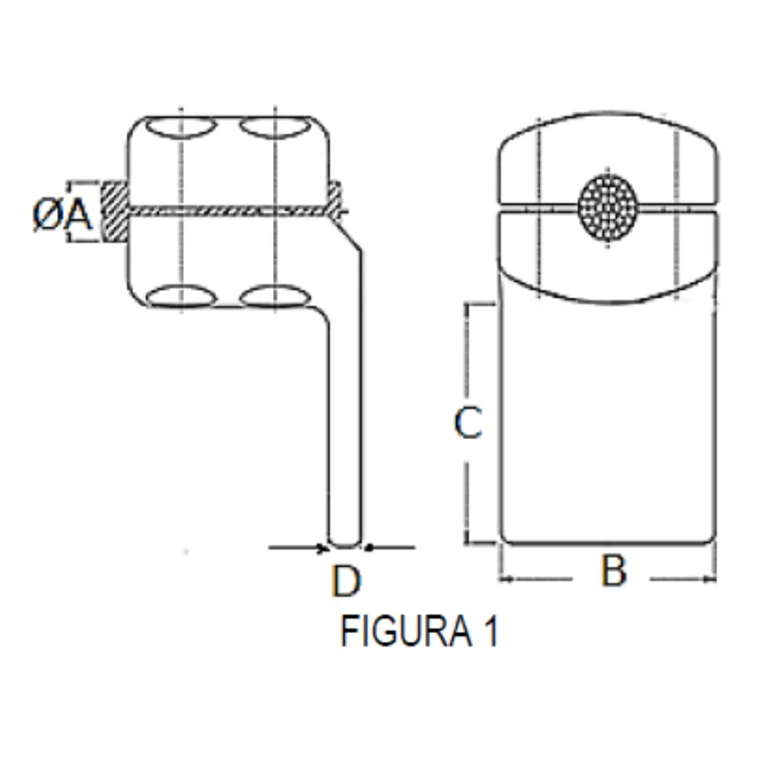 CONECTORES ANTICORONA CABLE-PLATINA ACODADO 90° F1 C:Ø40-42MM P:100x100MM MODELO 351.224 ARAGCU EI