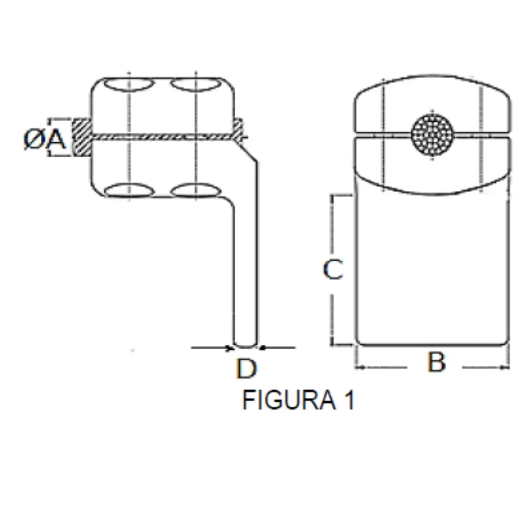 CONECTORES ANTICORONA CABLE-PLATINA ACODADO 90° F1 C:Ø12.5-14.6MM P:80x60MM MODELO 351.225 ARAGCU EI1