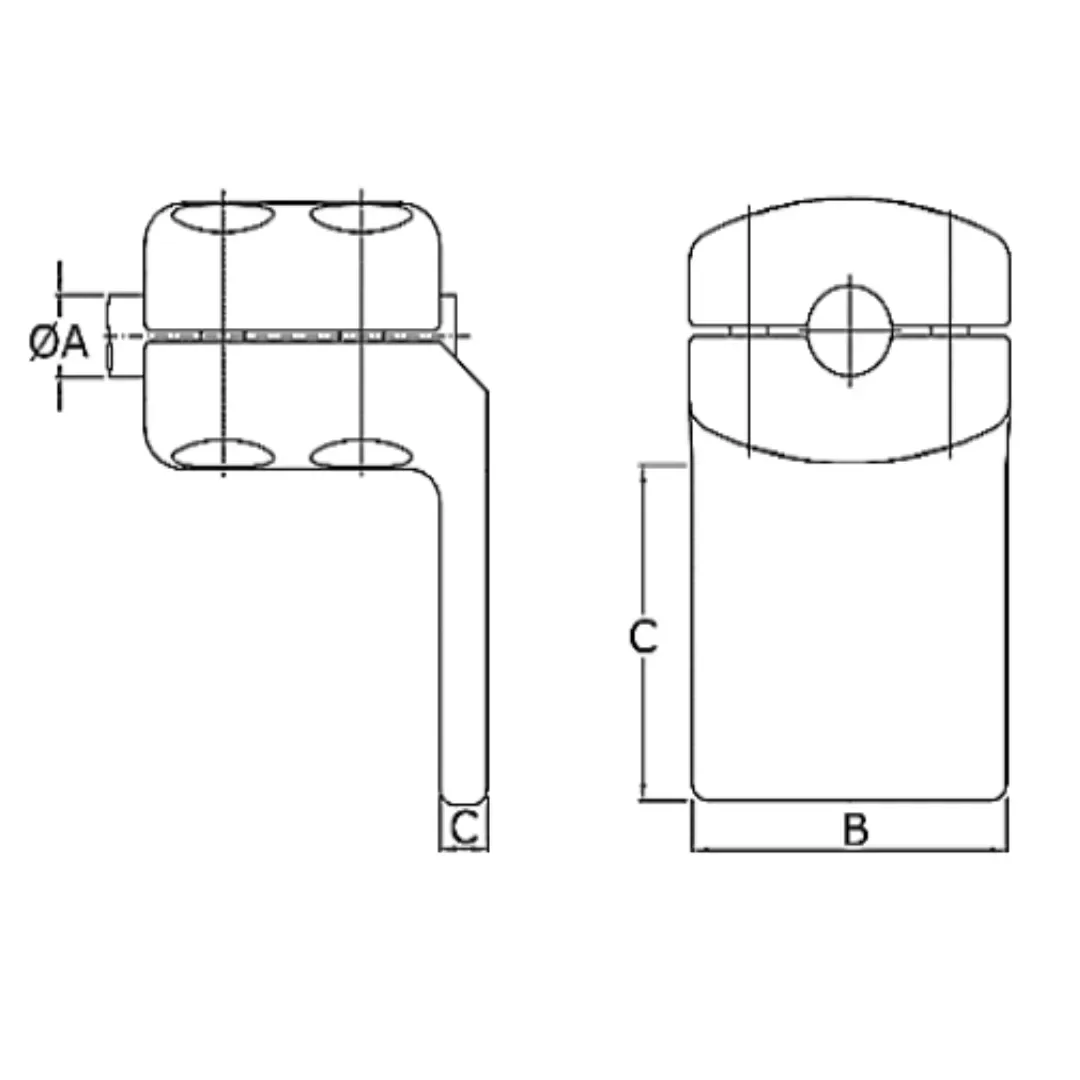 CONECTORES ANTICORONA TUBO-PLATINA ACODADO 90° T:Ø30MM P:80x80MM MODELO 351.352 ARAGCU EI