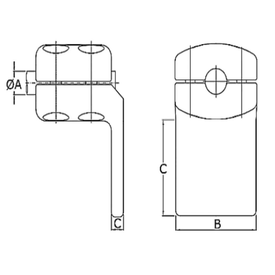 CONECTORES ANTICORONA TUBO-PLATINA ACODADO 90° T:Ø40MM P:80x80MM MODELO 351.353 ARAGCU EI1