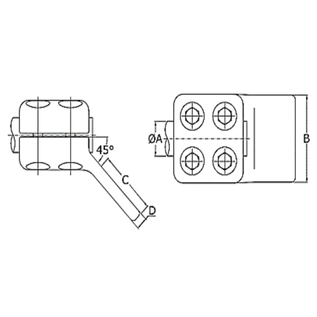 CONECTORES ANTICORONA TUBO-PLATINA ACODADO 45° T:Ø54.8MM P:180x100MM MODELO 351.434 ARAGCU EI1