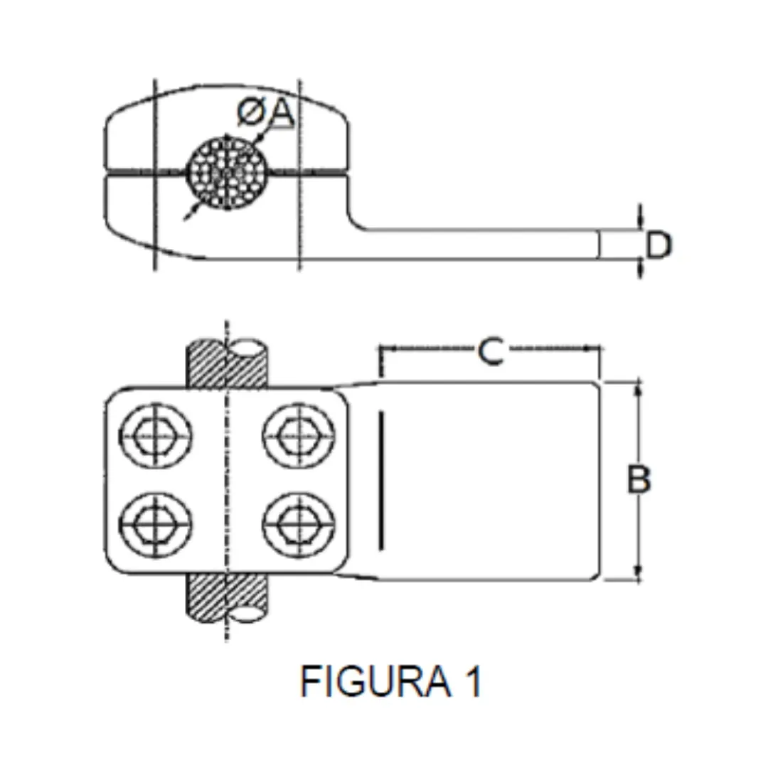 CONECTORES CABLE-PLATINA DERIVACION EN ''T'' F1 C:Ø12.5-14.6MM P:80x80MM MODELO 351.451 ARAGCU EI