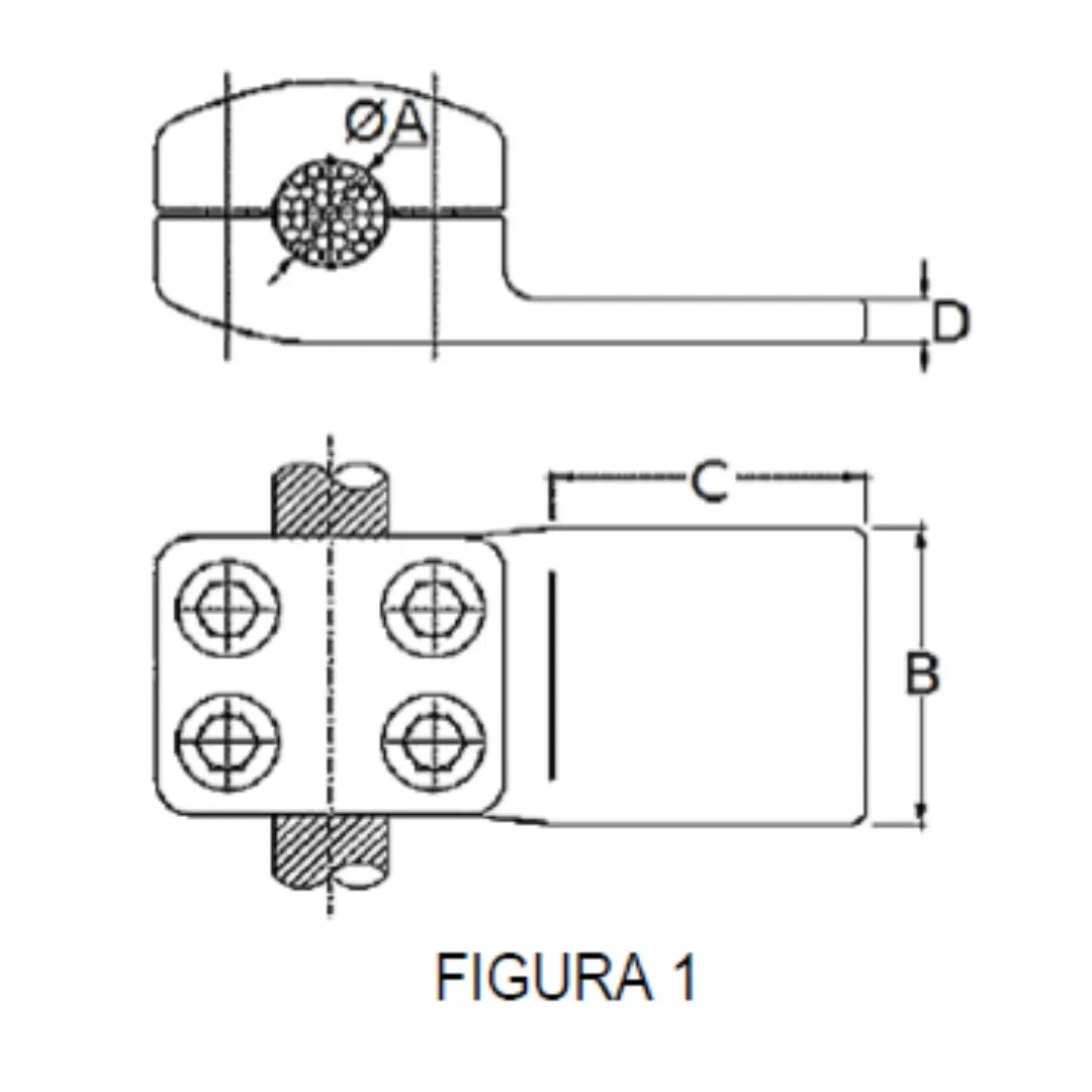 CONECTORES CABLE-PLATINA DERIVACION EN ''T'' F1 C:Ø15.8-17.5MM P:80x80MM MODELO 351.452 ARAGCU EI