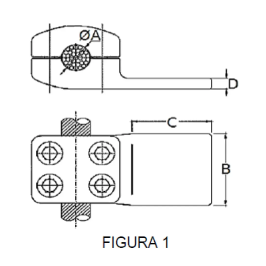CONECTORES CABLE-PLATINA DERIVACION EN ''T'' F1 C:Ø20.3-22MM P:80x80MM MODELO 351.453 ARAGCU EI1