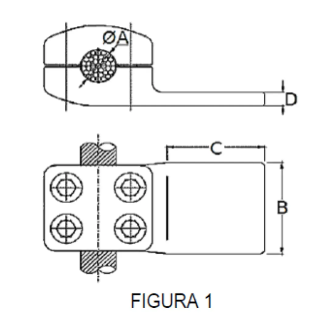 CONECTORES CABLE-PLATINA DERIVACION EN ''T'' F1 C:Ø12.5-14.6MM P:100x100MM MODELO 351.459 ARAGCU EI
