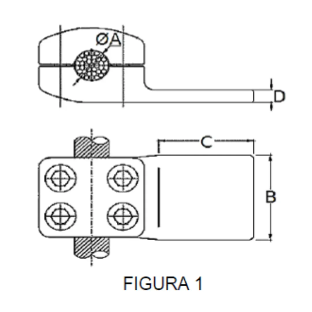CONECTORES CABLE-PLATINA DERIVACION EN ''T'' F1 C:Ø24.4-26.2MM P:100x100MM MODELO 351.462 ARAGCU EI