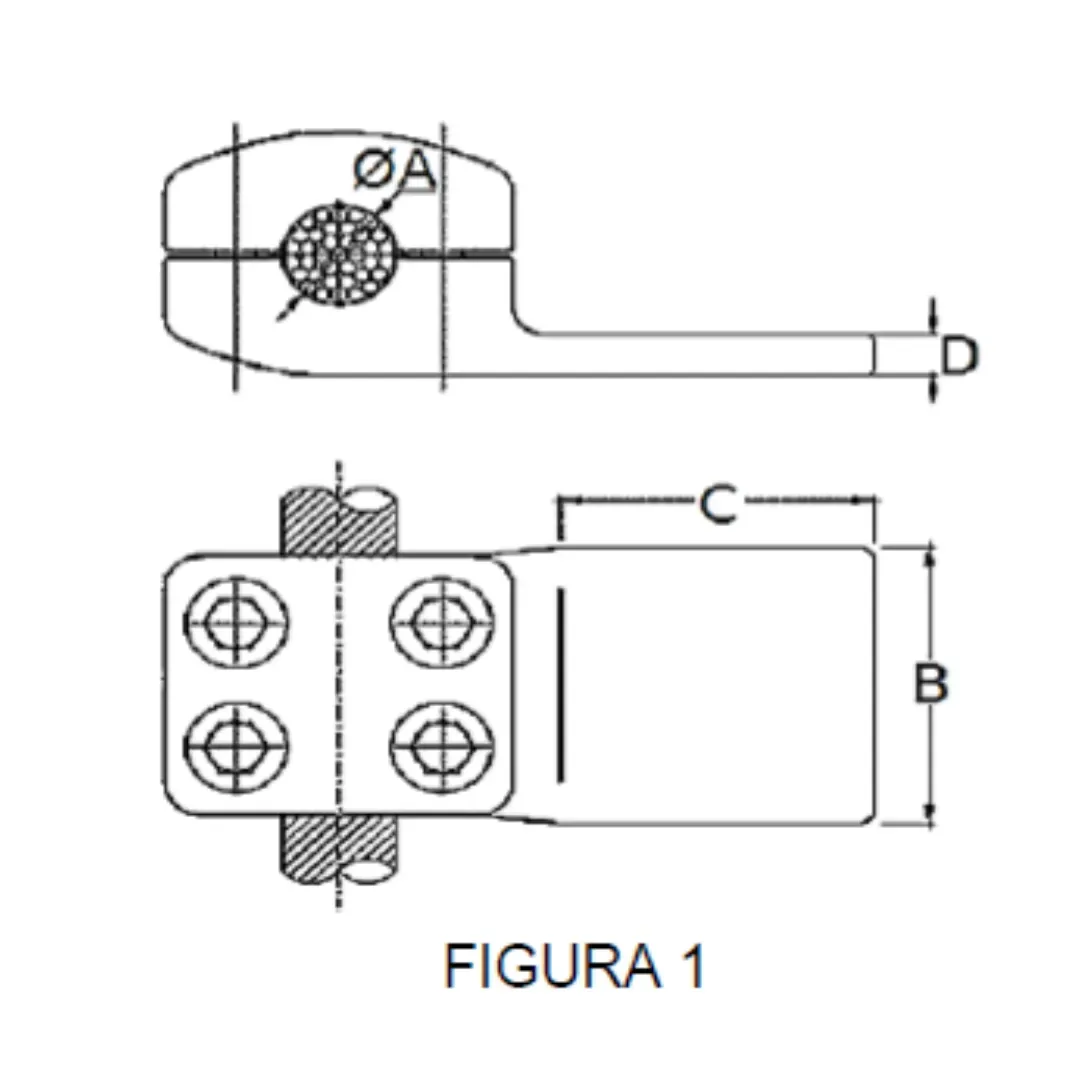 CONECTORES CABLE-PLATINA DERIVACION EN ''T'' F1 C:Ø27.1-29.3MM P:100x100MM MODELO 351.463 ARAGCU EI1