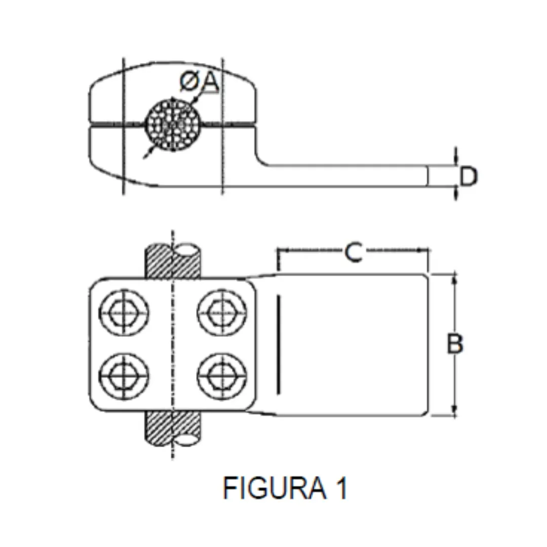CONECTORES CABLE-PLATINA DERIVACION EN ''T'' F1 C:Ø32.6-36.0MM P:100x100MM MODELO 351.464 ARAGCU EI