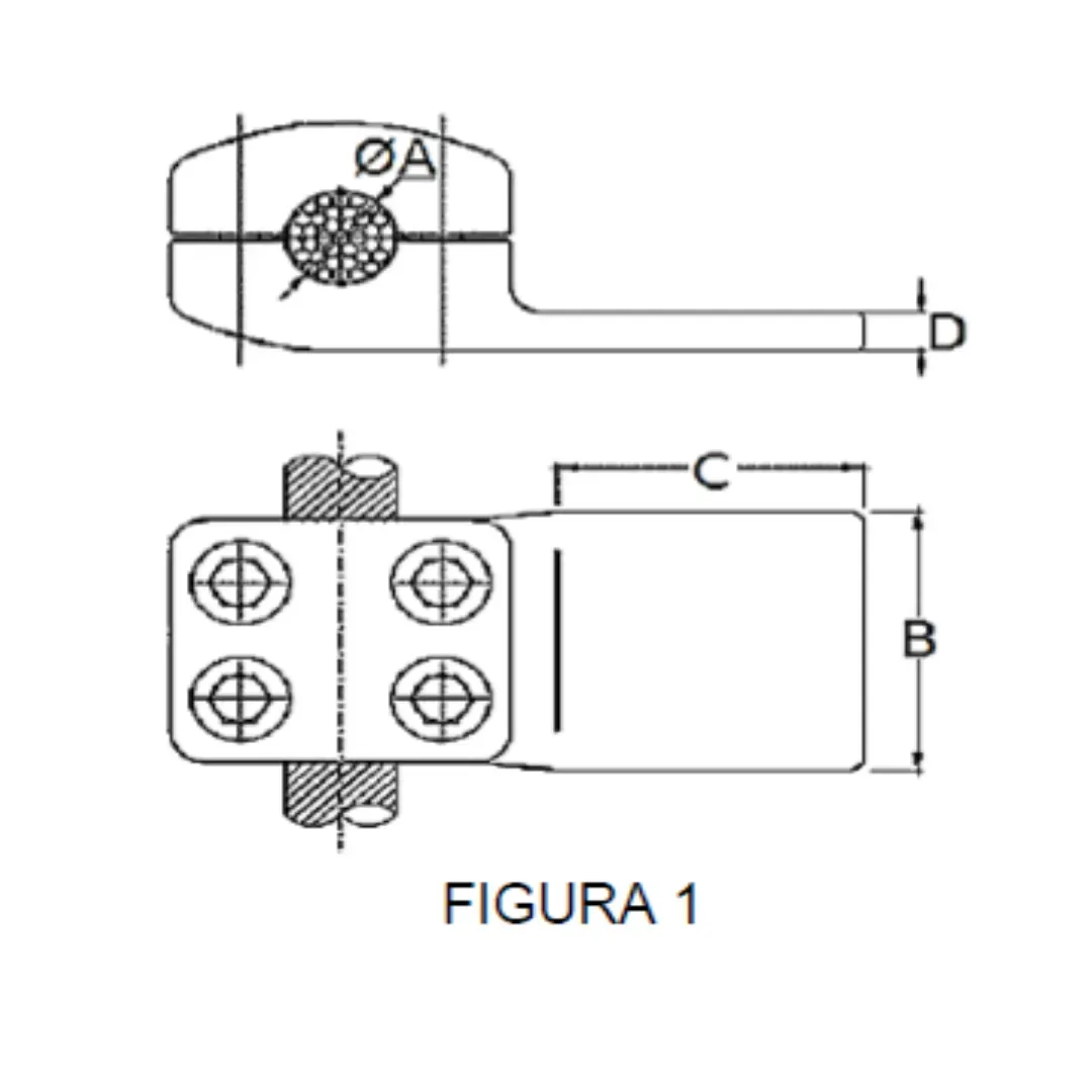 CONECTORES CABLE-PLATINA DERIVACION EN ''T'' F1 C:Ø41.1-45.3MM P:100x100MM MODELO 351.466 ARAGCU EI