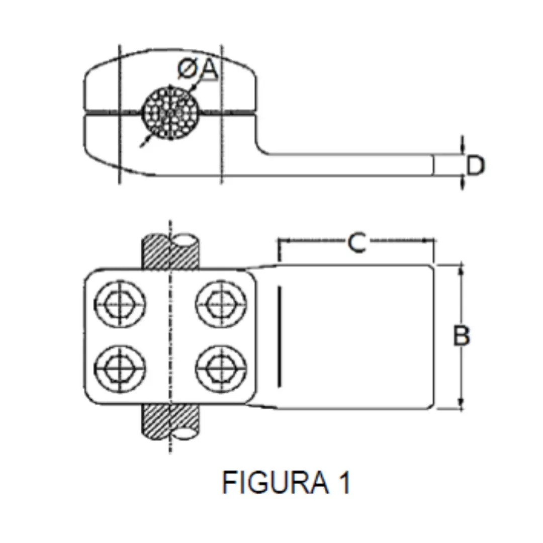 CONECTORES CABLE-PLATINA DERIVACION EN ''T'' F1 C:Ø32.6-36.0MM P:125x125MM MODELO 351.472 ARAGCU EI1