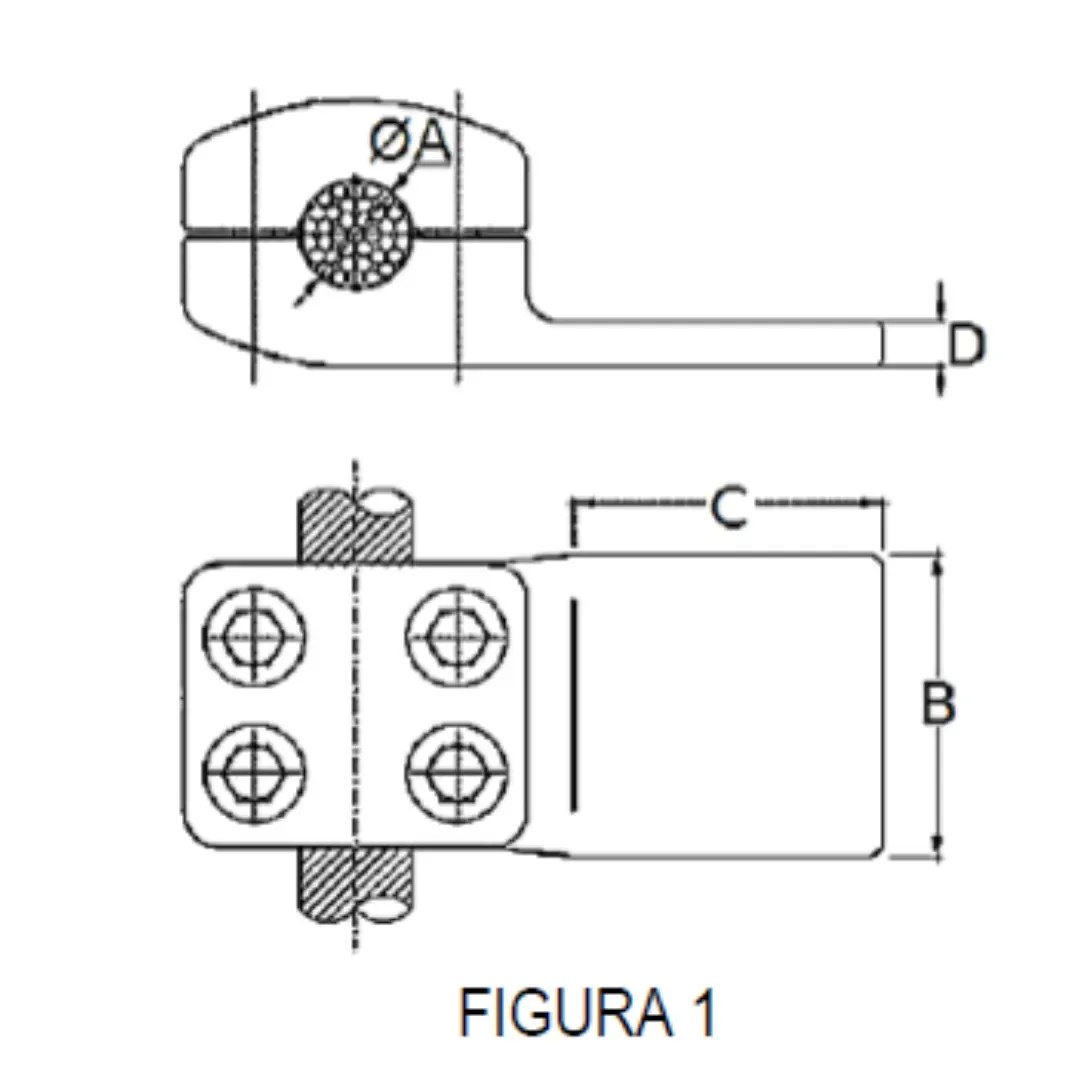 CONECTORES CABLE-PLATINA DERIVACION EN ''T'' F1 C:Ø54.8MM P:80x80MM MODELO 351.475 ARAGCU EI