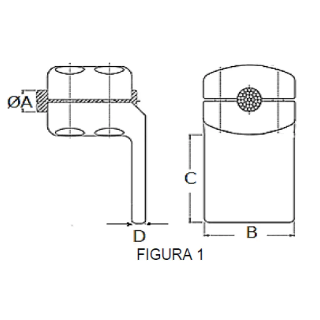 CONECTORES ANTICORONA CABLE-PLATINA ACODADO 90° F1 C:Ø27.1-29.3MM P:175x175MM MODELO 351.837 ARAGCU EI
