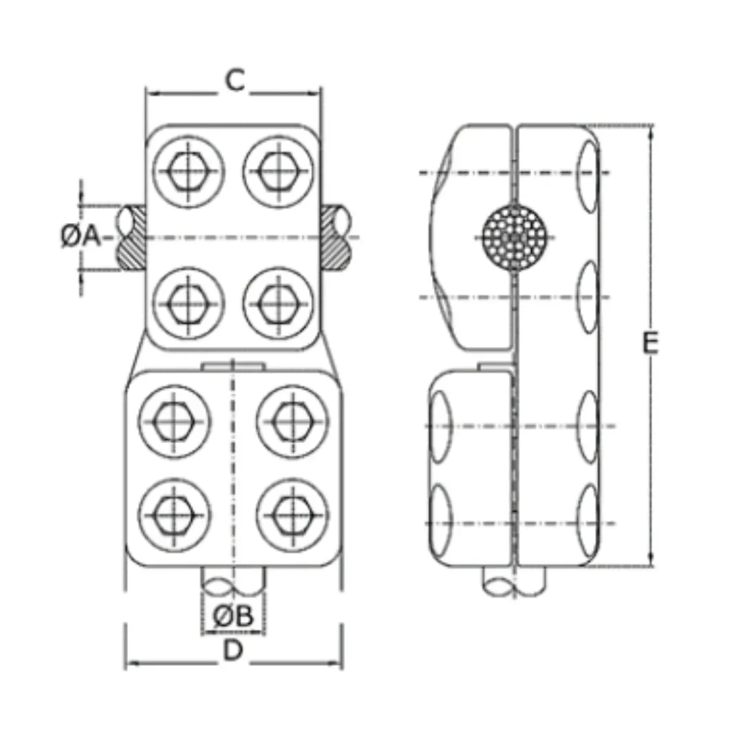 CONECTORES ANTICORONA CABLE-TUBO DERIVACION EN ''T'' T:Ø5/8'' C:Ø12.5-14.6MM MODELO 353.086R ARAGCU EI1