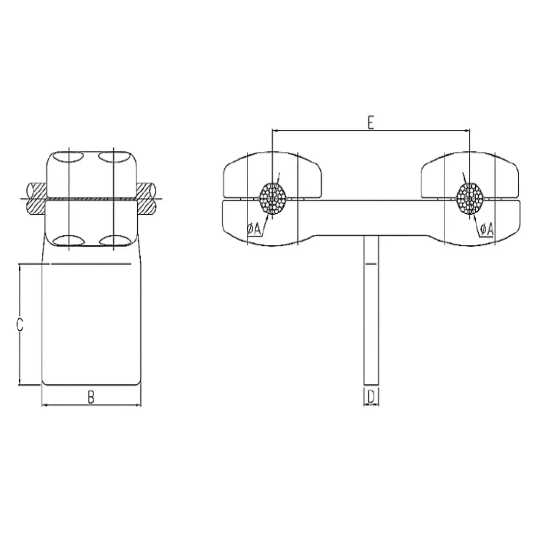 CONECTORES ANTICORONA CABLE DUPLEX A PLATINA EN ''T'' C:Ø22.6-26.2MM P:100x100x15MM MODELO 361.231A ARAGCU EI