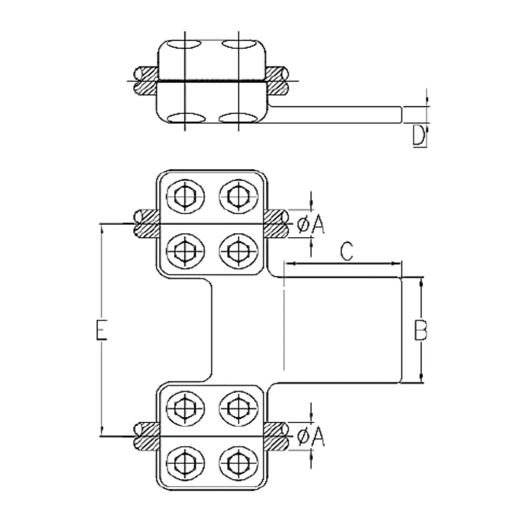 CONECTORES ANTICORONA RECTO CABLE DUPLEX A PLATINA F1 C:Ø22.6-26.2MM P:100x100x15MM MODELO 361.231 ARAGCU EI