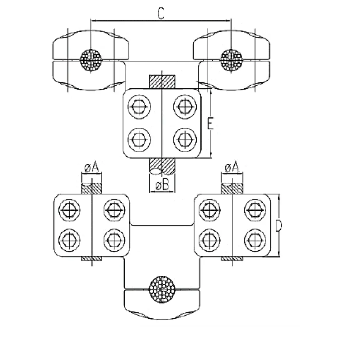 CONECTORES ANTICORONA CABLE DUPLEX A CABLE ACODADO 90° P:Ø52.4-55.6MM D:Ø32.6-36MM MODELO 361.45 ARAGCU EI