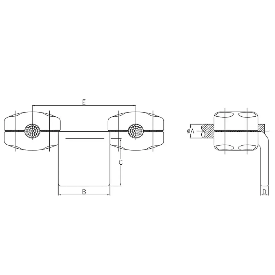 CONECTORES ANTICORONA CABLE DUPLEX A PLATINA ACODADO 90° F1 C:Ø20.3-22.6MM P:100x100x15MM MODELO 361.461A ARAGCU EI