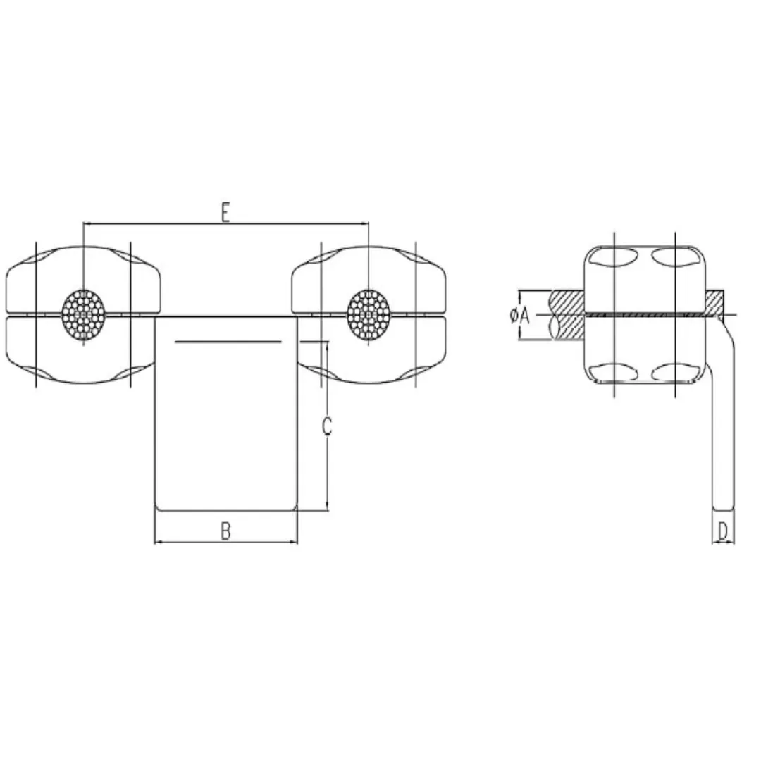 CONECTORES ANTICORONA CABLE DUPLEX A PLATINA ACODADO 90° F1 C:Ø27.1-29.2MM P:100x100x15MM MODELO 361.463 ARAGCU EI