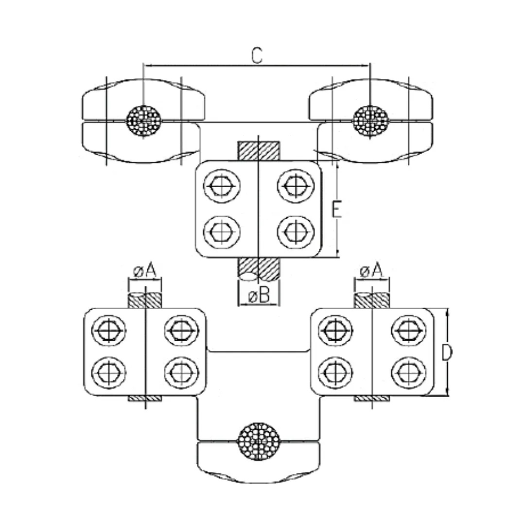 CONECTORES ANTICORONA CABLE DUPLEX A CABLE ACODADO 90° P:Ø24.4-26.2MM D:Ø32.6-36MM MODELO 361.524 ARAGCU EI