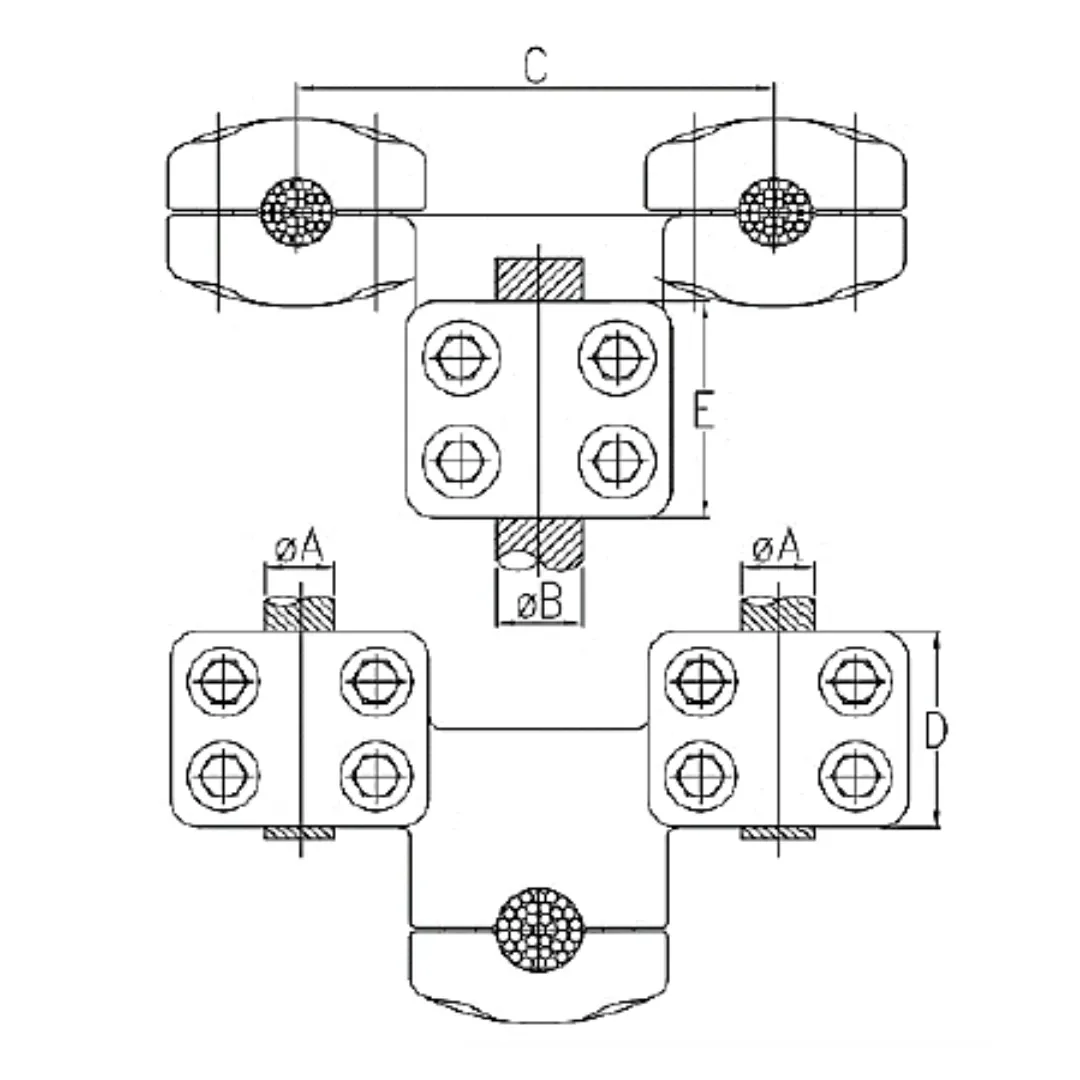 CONECTORES ANTICORONA CABLE DUPLEX A CABLE ACODADO 90° P:Ø32.6-36MM D:Ø24.4-26.2MM MODELO 361.542 ARAGCU EI