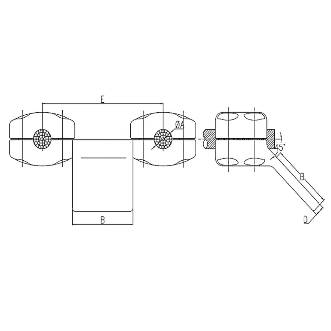 CONECTORES ANTICORONA CABLE DUPLEX A PLATINA ACODADO 45° C:Ø41.4MM P:160x105x15MM MODELO 361.775 ARAGCU EI1