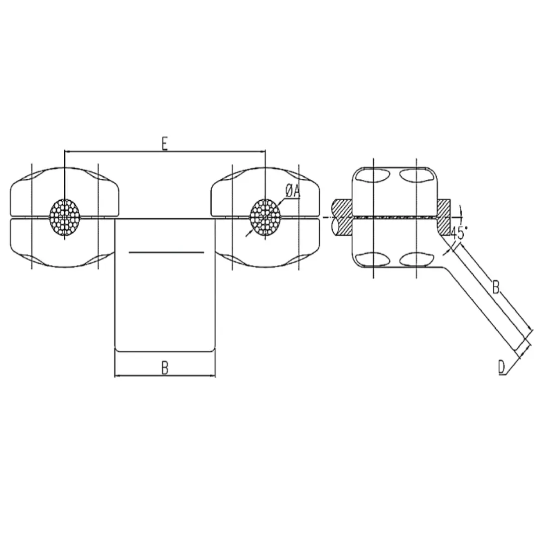 CONECTORES ANTICORONA CABLE DUPLEX A PLATINA ACODADO 45° C:Ø54.8MM P:180x100x15MM MODELO 361.875 ARAGCU EI