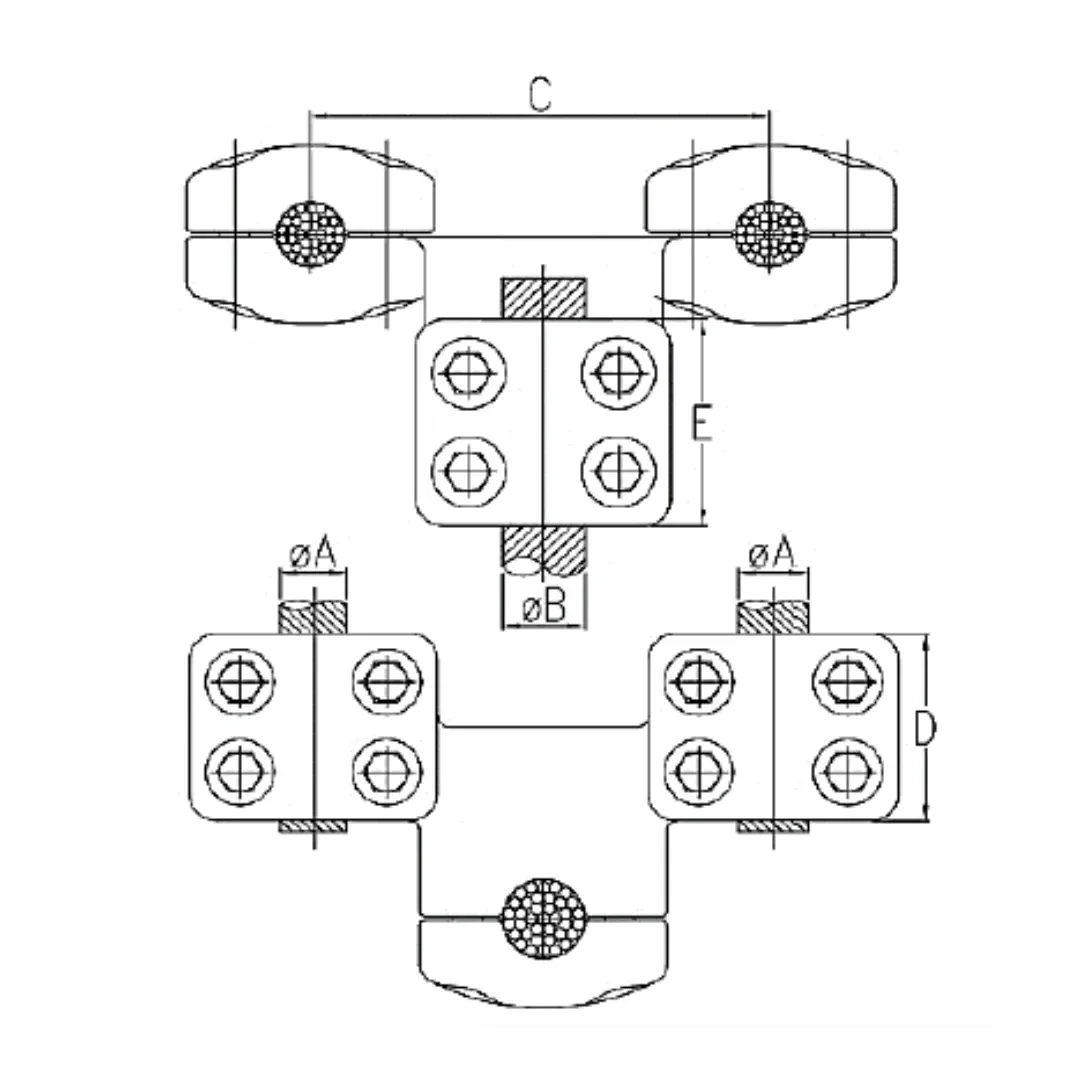 CONECTORES ANTICORONA CABLE DUPLEX A CABLE ACODADO 90° P:Ø41.1-45.3MM D:Ø41.1-45.3MM MODELO 361.4508-457 ARAGCU EI1
