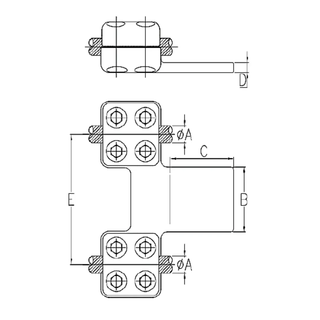 CONECTORES ANTICORONA RECTO CABLE DUPLEX A PLATINA F1 C:Ø52-54.2MM P:250x150x20MM MODELO 361.7498A ARAGCU EI
