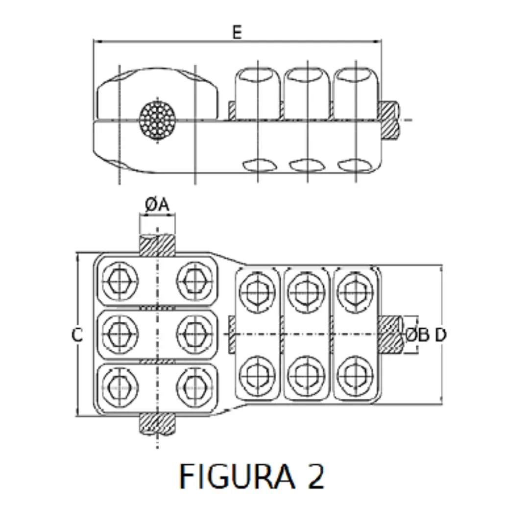 CONECTORES ANTICORONA CABLE-CABLE DERIVACION EN ''T'' F2 P:Ø27.1-29.3MM D:Ø41.1-45.3MM MODELO 350.190T ARAGCU EI