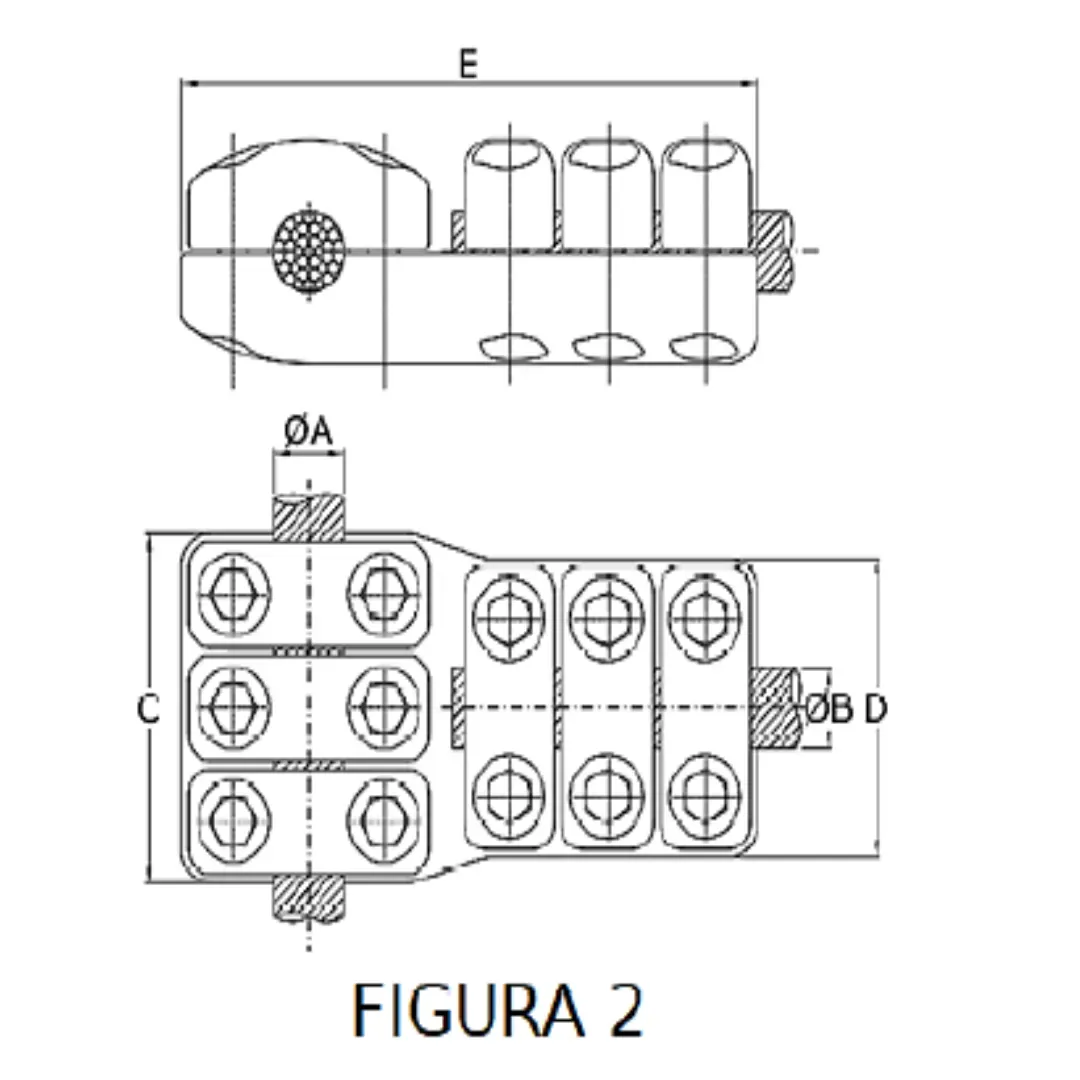 CONECTORES ANTICORONA CABLE-CABLE DERIVACION EN ''T'' F2 P:Ø32-35.9MM D:Ø24.4-26.2MM MODELO 350.194T ARAGCU EI