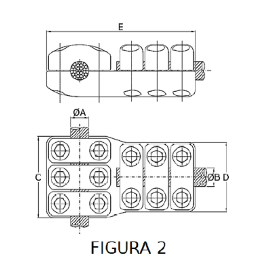 CONECTORES ANTICORONA CABLE-CABLE DERIVACION EN ''T'' F2 P:Ø41.36MM D:Ø41.36MM MODELO 350.197T ARAGCU EI1
