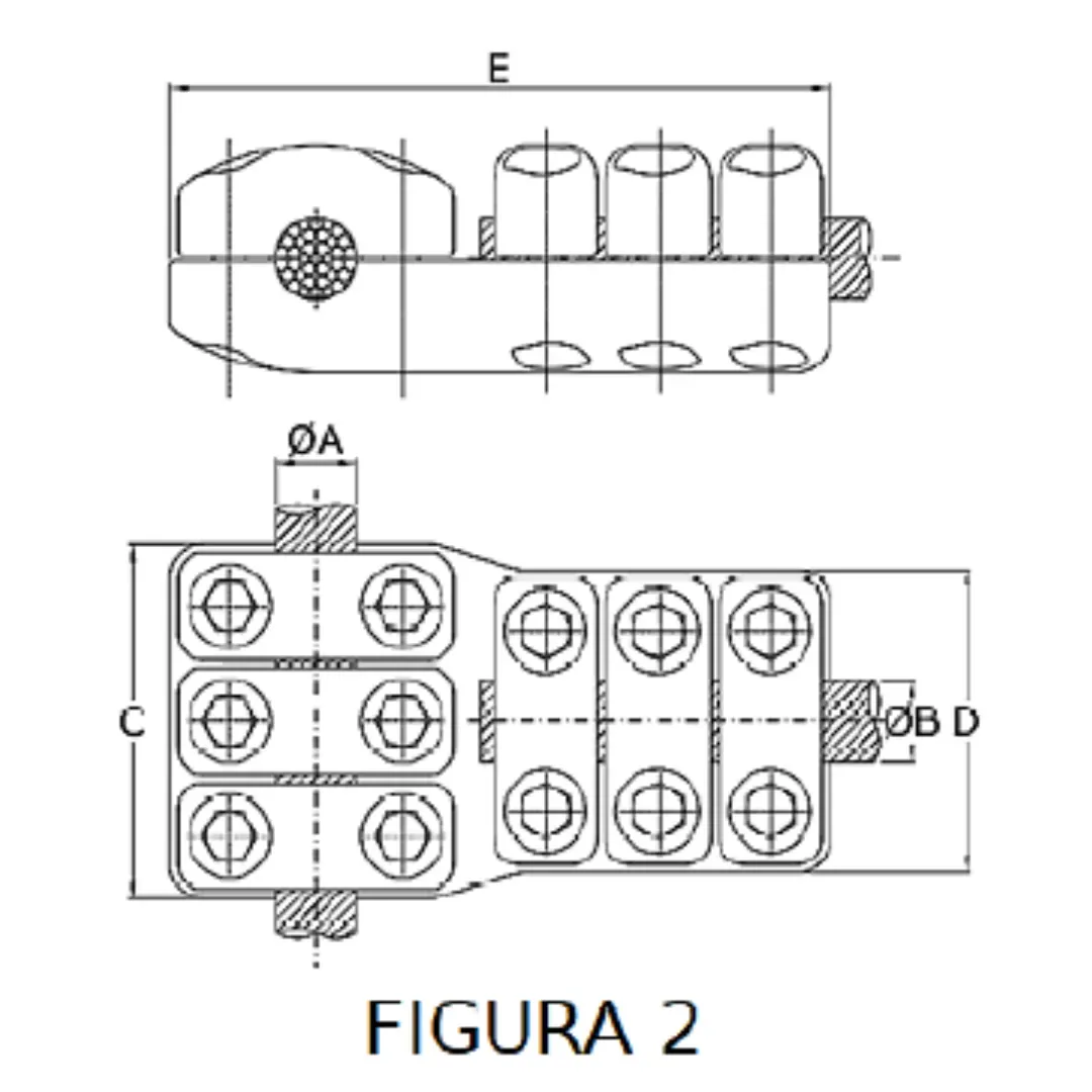 CONECTORES ANTICORONA CABLE-CABLE DERIVACION EN ''T'' F2 P:Ø46.31MM D:Ø46.31MM MODELO 350.198T ARAGCU EI1