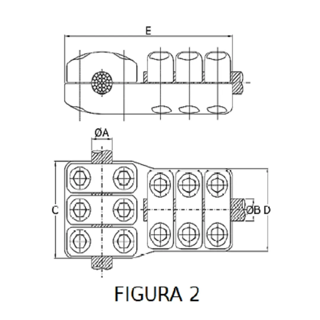 CONECTORES ANTICORONA CABLE-CABLE DERIVACION EN ''T'' F2 P:Ø32.6-36MM D:Ø41-46MM MODELO 350.199T ARAGCU EI