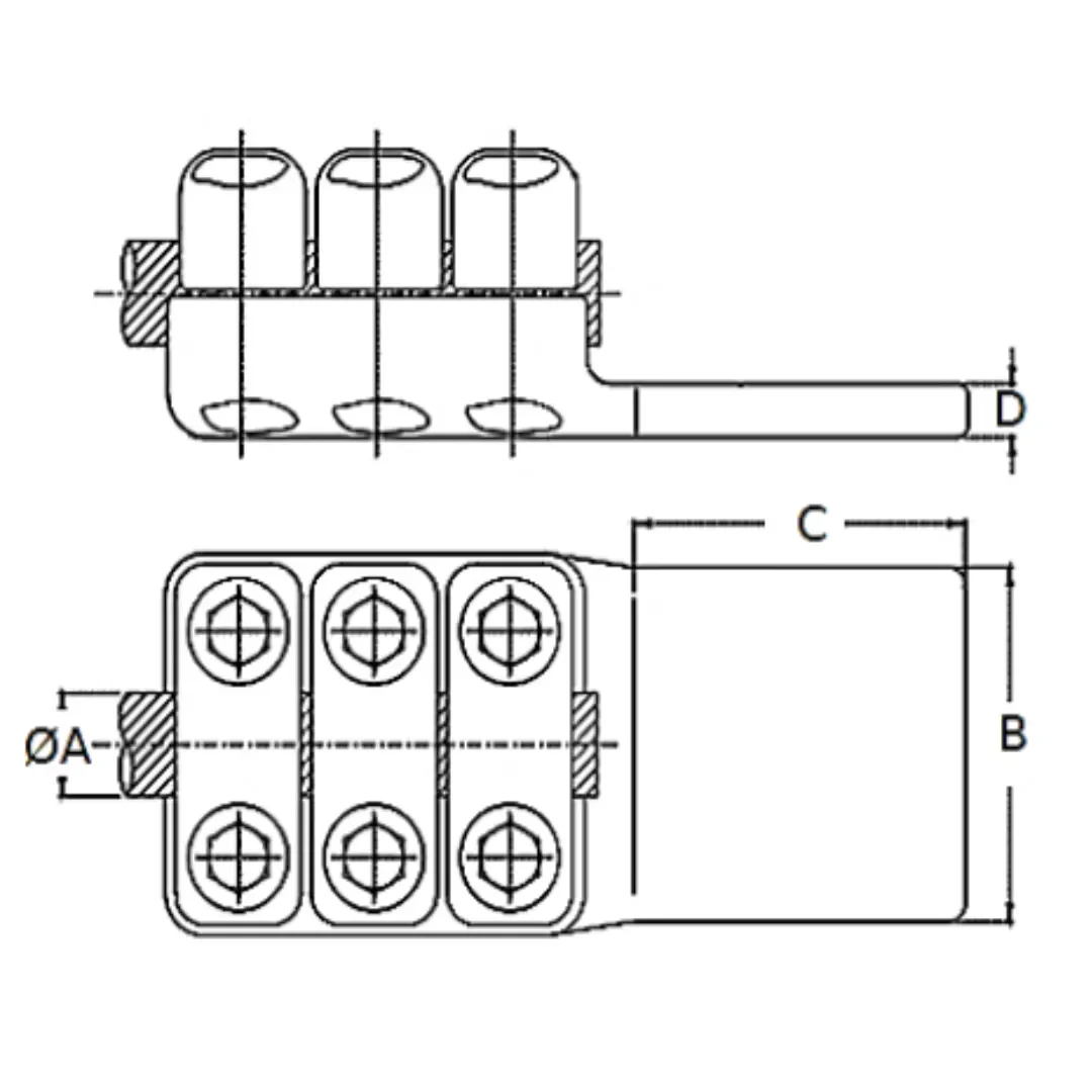 CONECTORES ANTICORONA RECTO CABLE-PLATINA F2 C:Ø27.14-29.23MM P:100x100MM MODELO 351.163T ARAGCU EI
