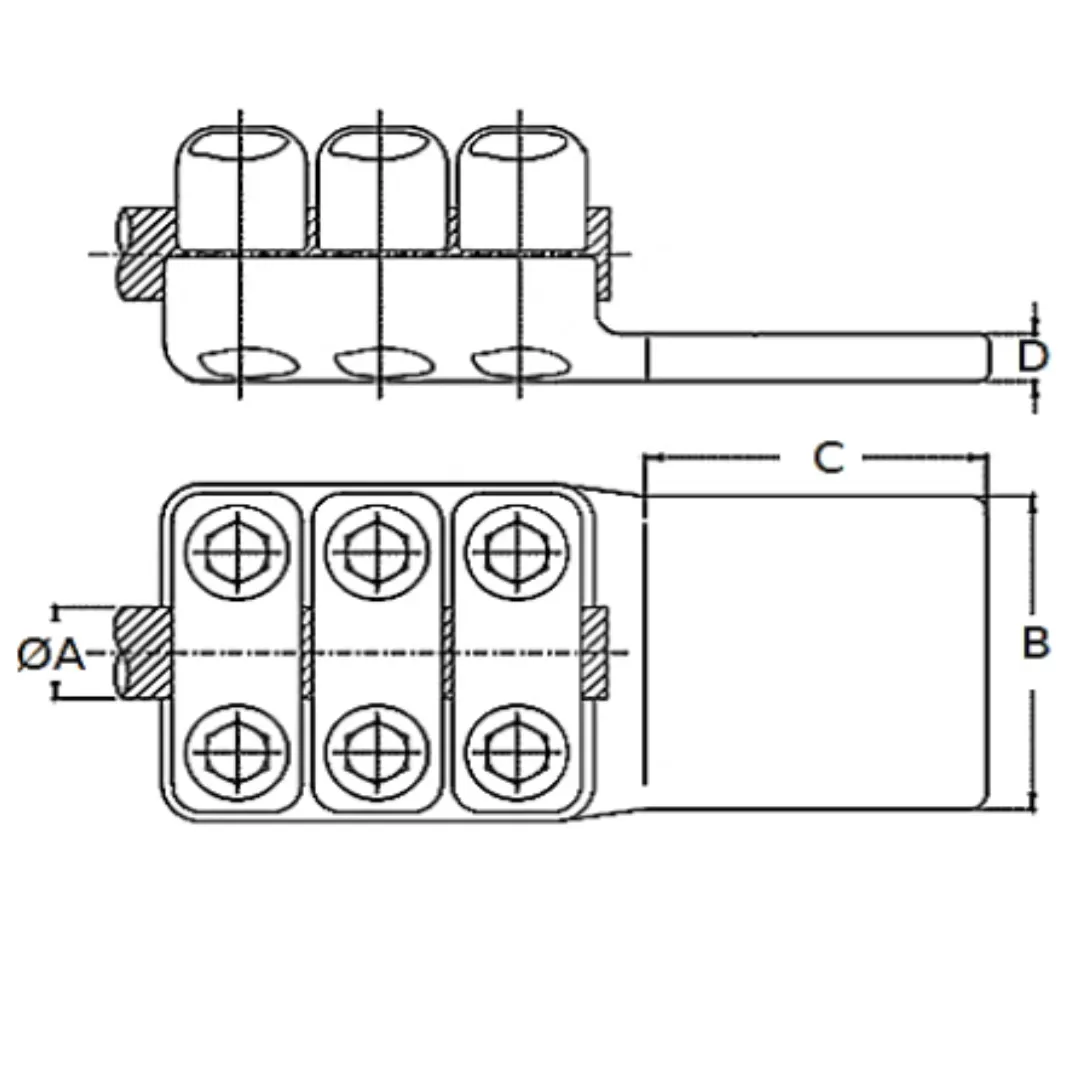 CONECTORES ANTICORONA RECTO CABLE-PLATINA F2 C:Ø29.4-31.4MM P:100x100MM MODELO 351.165T ARAGCU EI1